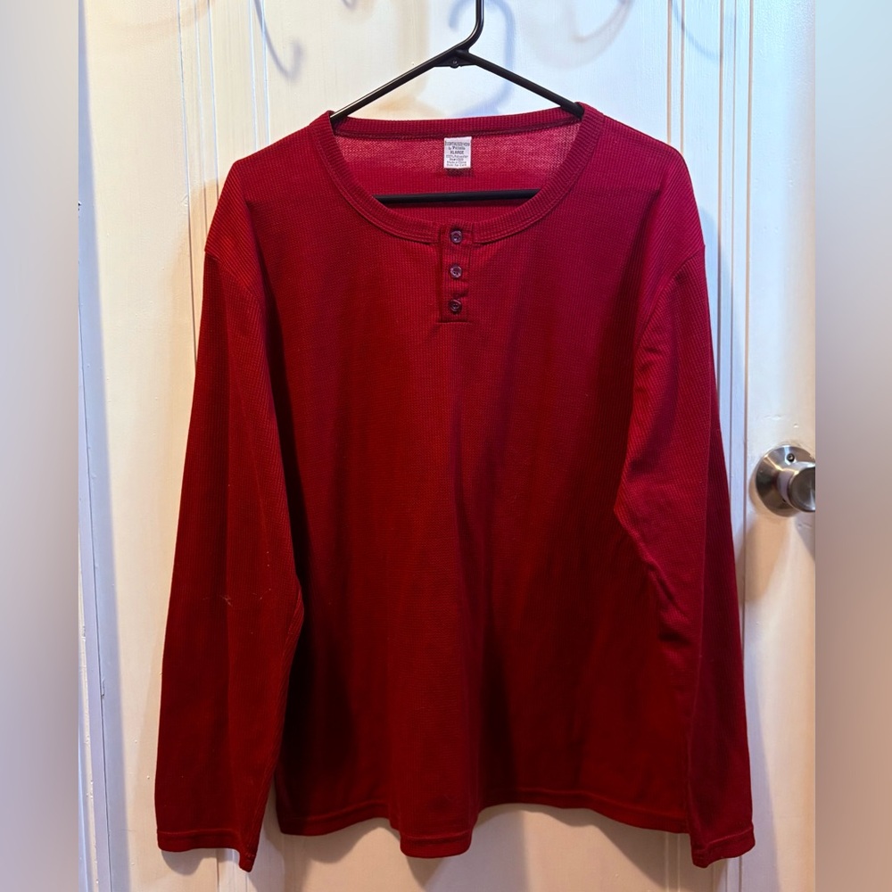 Essentials Deep Red Long Sleeve Henley Top